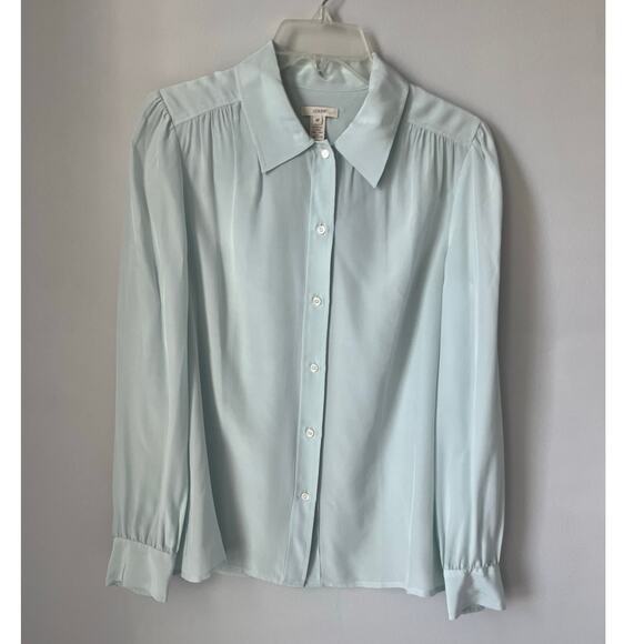 NWOT J. Crew Silk Button Up Blue Long Sleeves Career Office Quiet Luxury 8P - Picture 1 of 9
